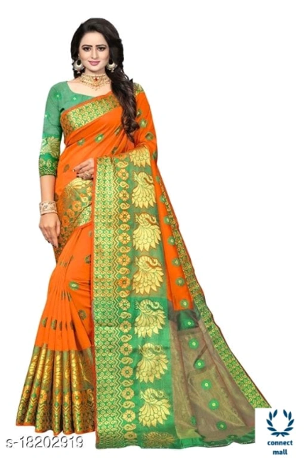 COTTON BASED JACQUARD SAREES - Saree Length Size-5.5, Blouse Length Size-0.8, Cotton Silk, Zari Woves, Pack of :1